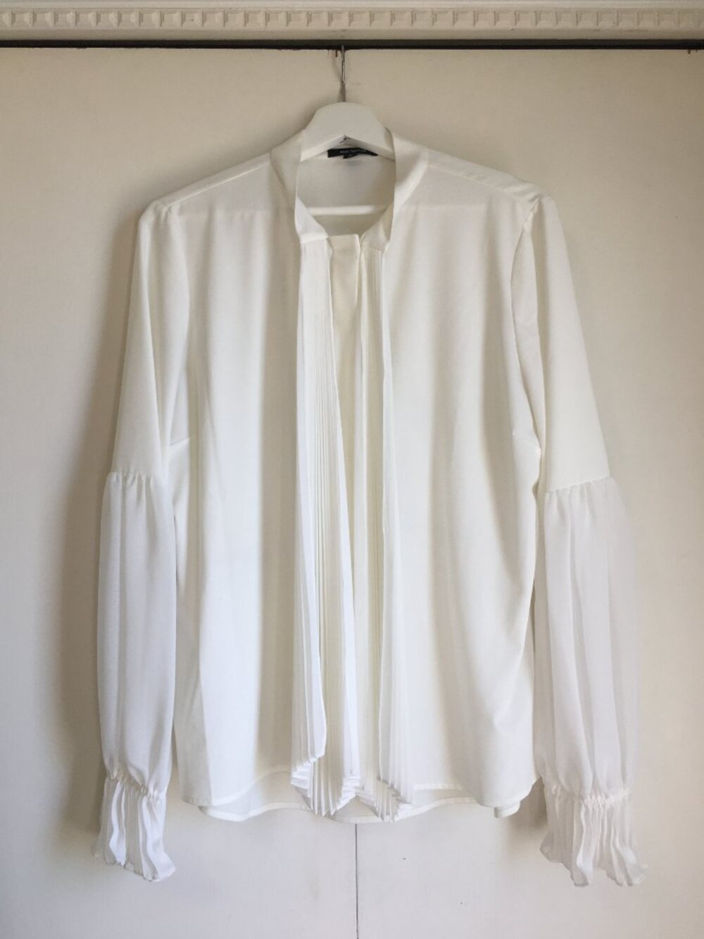 Pink Tartan Luxury White Accordion Tie Ruffle Sleeve Button Down Dress Shirt L
